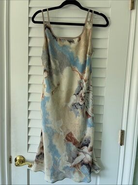 ZAPA brand-UNIQUE-EURO-Cherub-Print Slip Midi Dress in Cream and Blue Tones